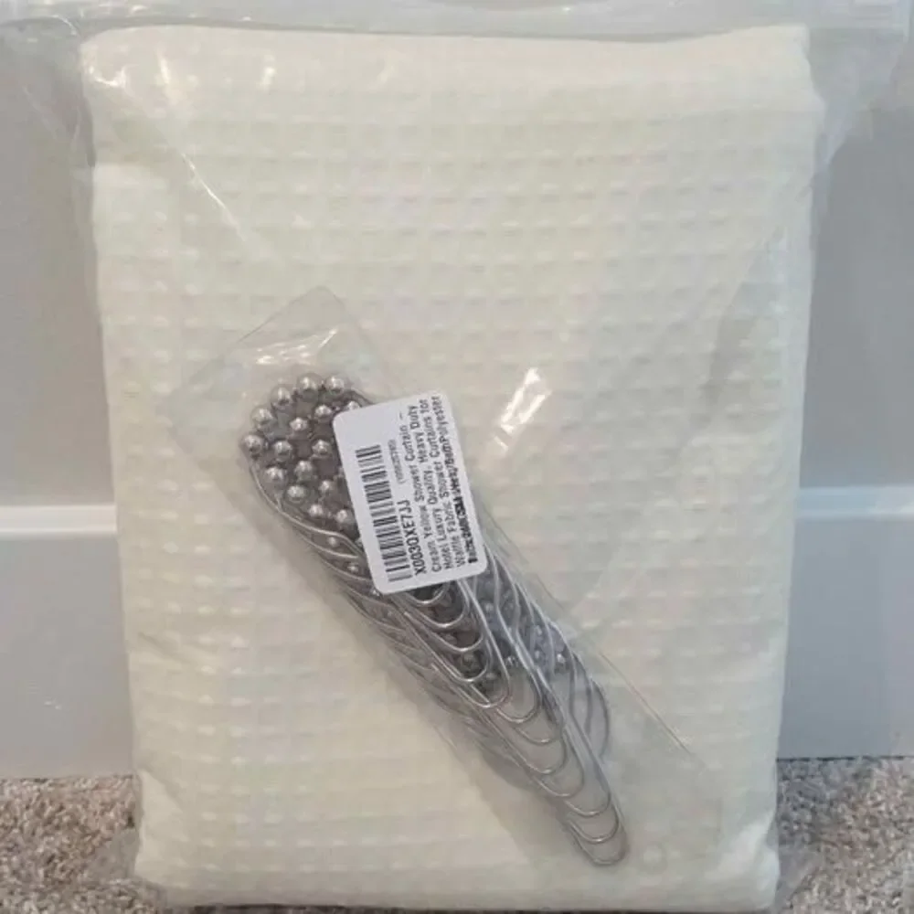 Waffle shower curtain with 12 metal hooks
